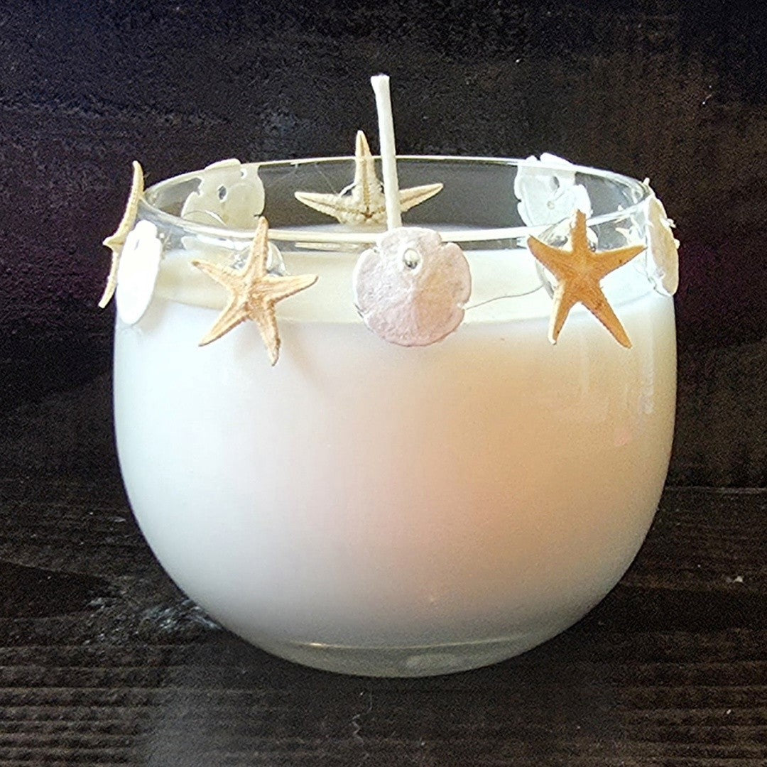 Starfish & Sand Dollar Coastal Glass Jar Candle – Fruit Slices