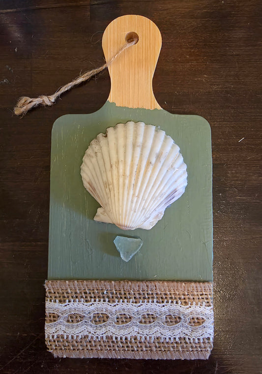 Coastal Scallop Shell & Sea Glass Wooden Wall Decor