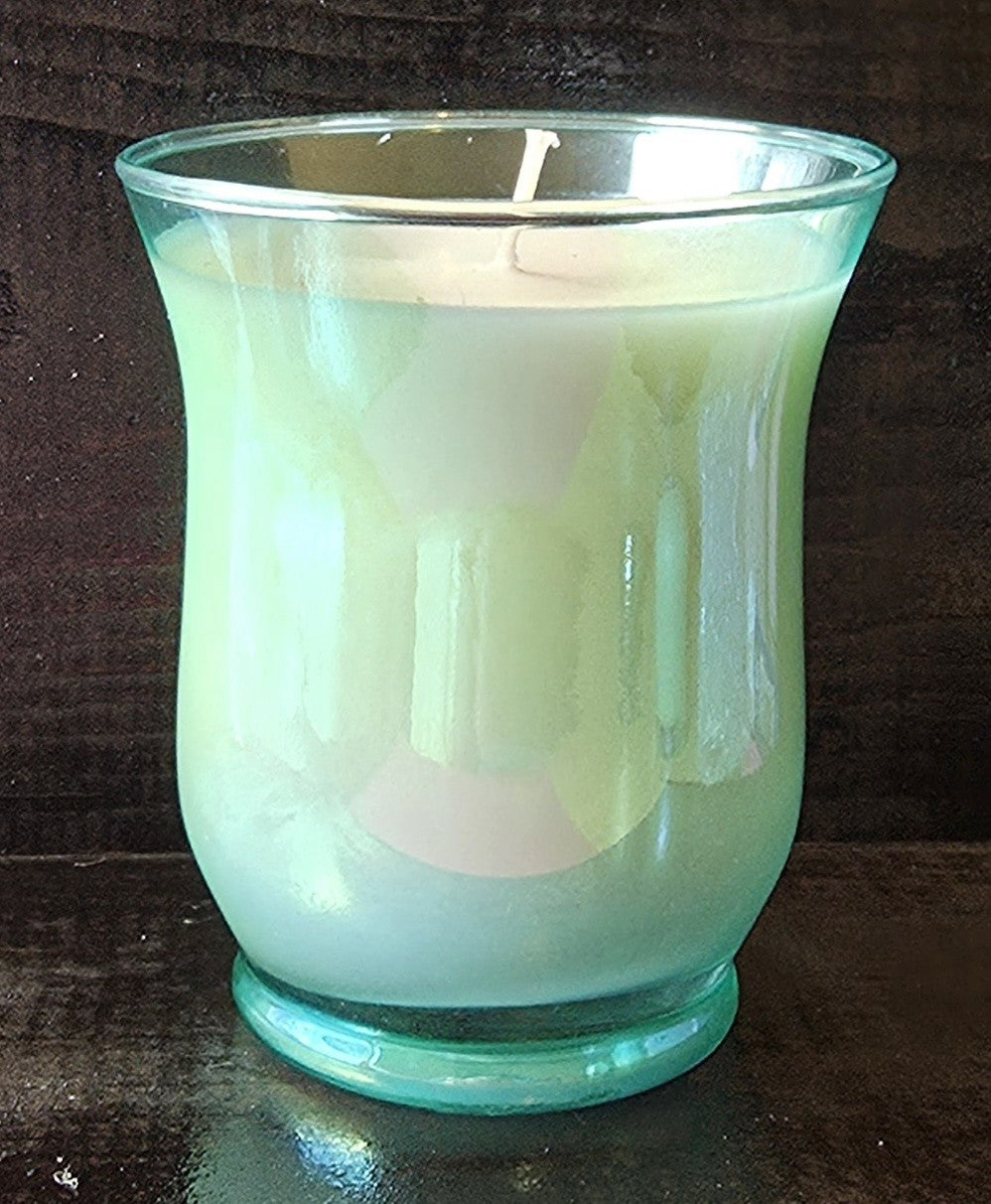 Iridescent Green Shimmer Hourglass Jar Candle